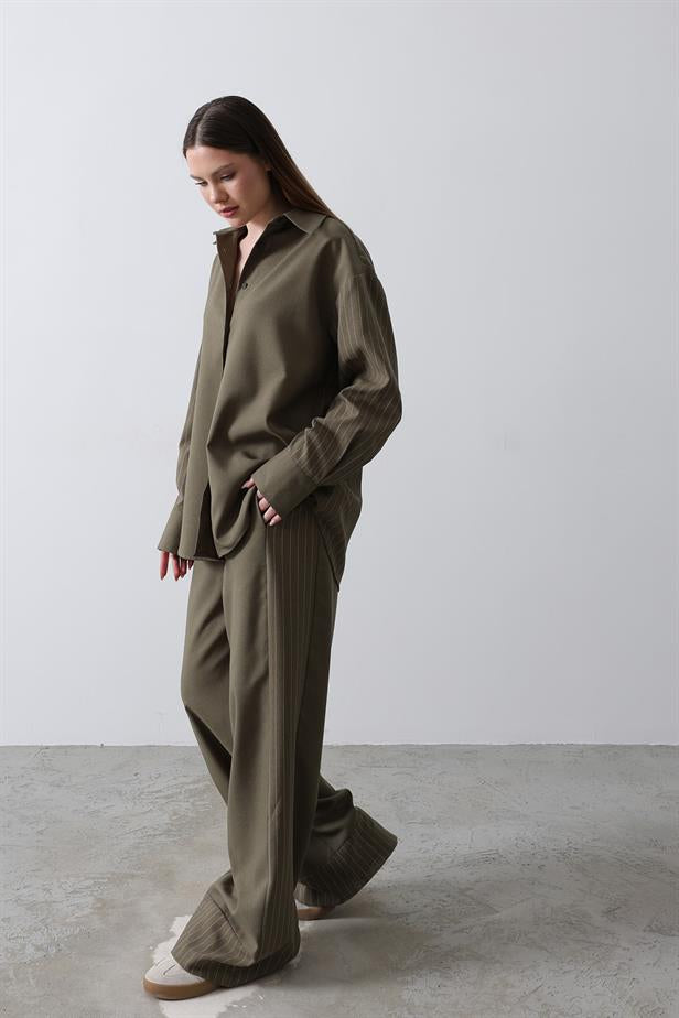 RYN Line Detailed Loose Fit Suit - Khaki - Oxford