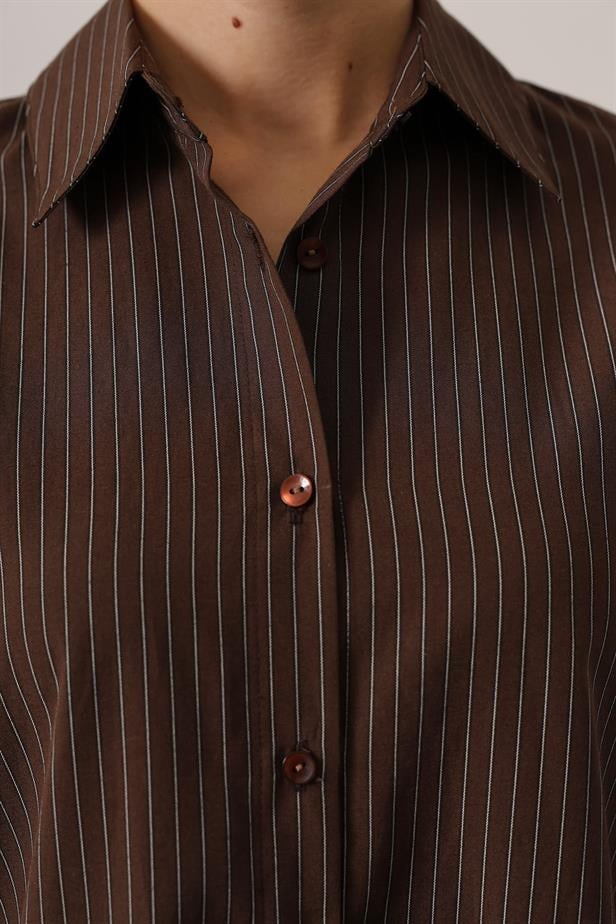 RYN STRIPED OVERSIZE SHIRT - Brown - Aventura