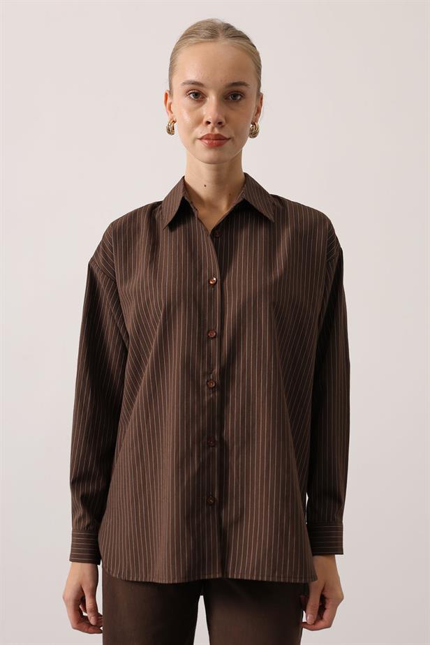 RYN STRIPED OVERSIZE SHIRT - Brown - Aventura