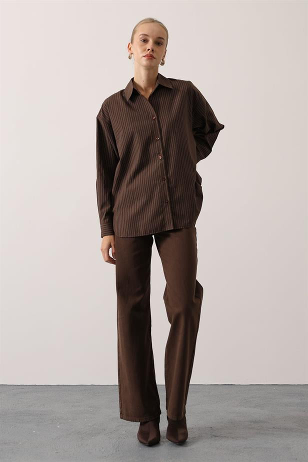 RYN STRIPED OVERSIZE SHIRT - Brown - Aventura