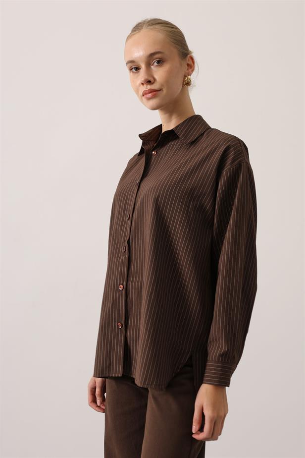 RYN STRIPED OVERSIZE SHIRT - Brown - Aventura