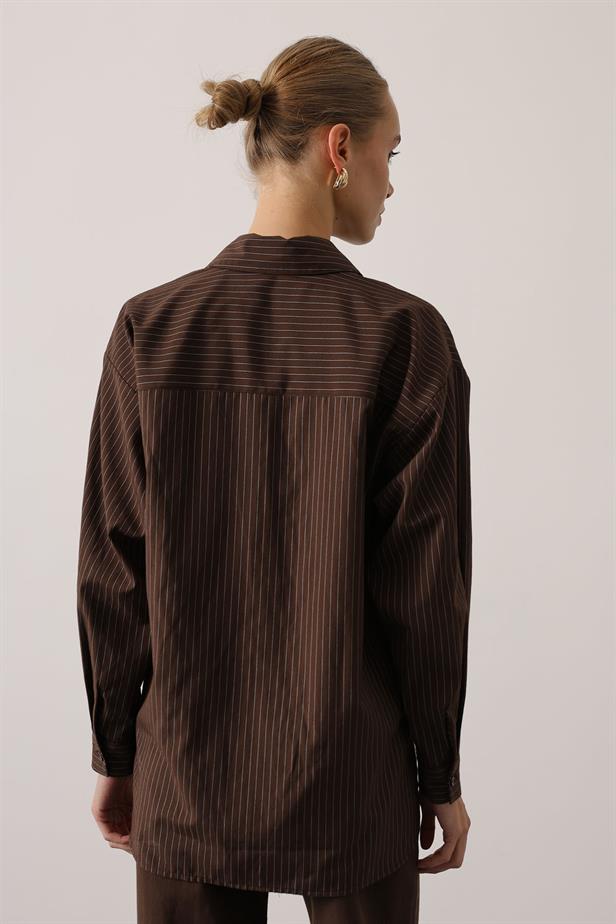RYN STRIPED OVERSIZE SHIRT - Brown - Aventura