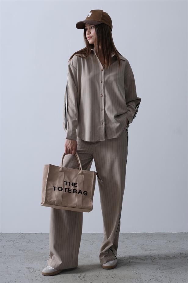 RYN Striped Polyviscose Shirt Pants Suit - Mink - Huber Heights