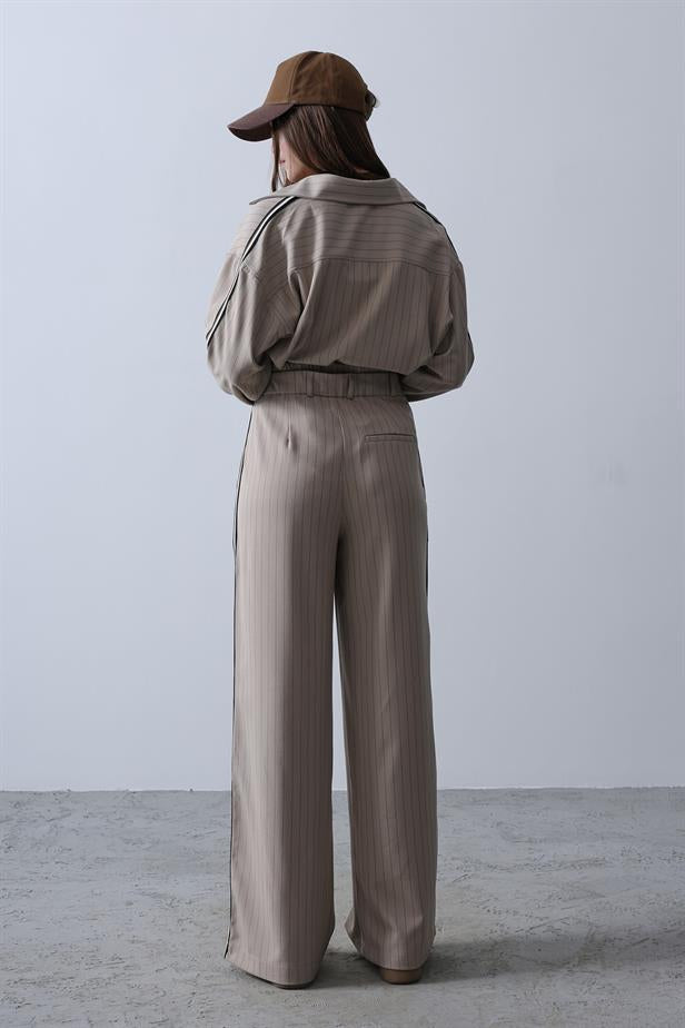 RYN Striped Polyviscose Shirt Pants Suit - Mink - Huber Heights
