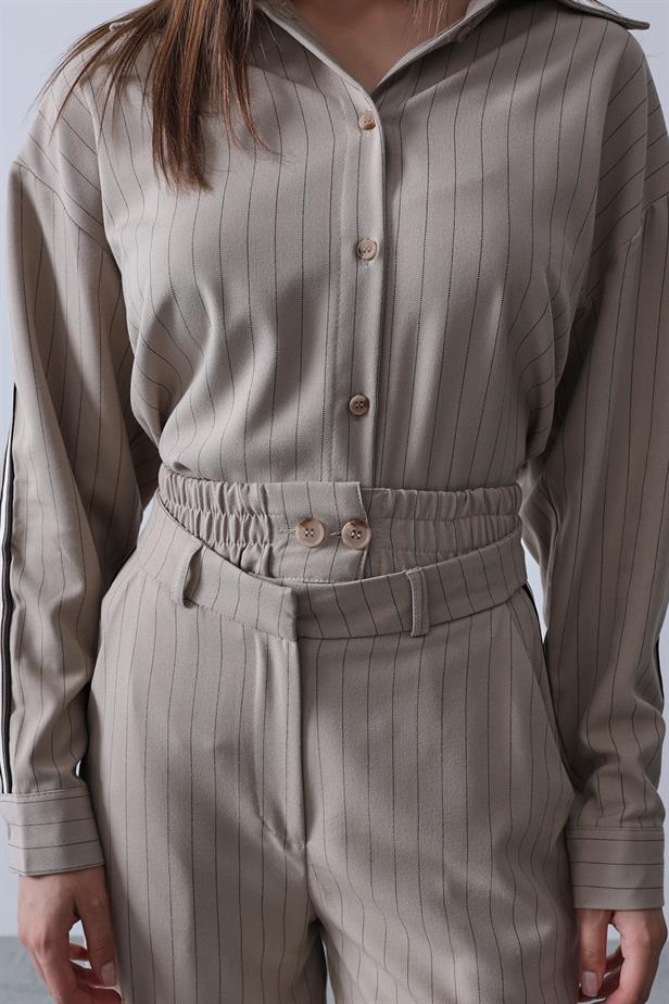 RYN Striped Polyviscose Shirt Pants Suit - Mink - Huber Heights