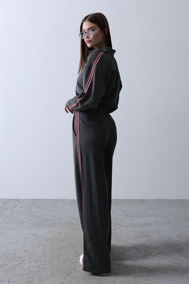 RYN Striped Polyviscose Shirt Trousers Set - Anthracite - La Roche-sur-Yon