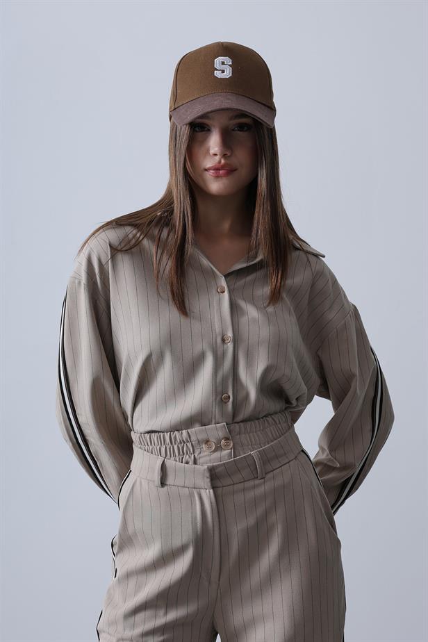 RYN Striped Polyviscose Shirt Pants Suit - Mink - Huber Heights