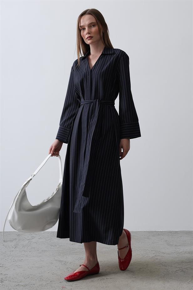 RYN Striped Long Dress - Navy Blue - Querétaro