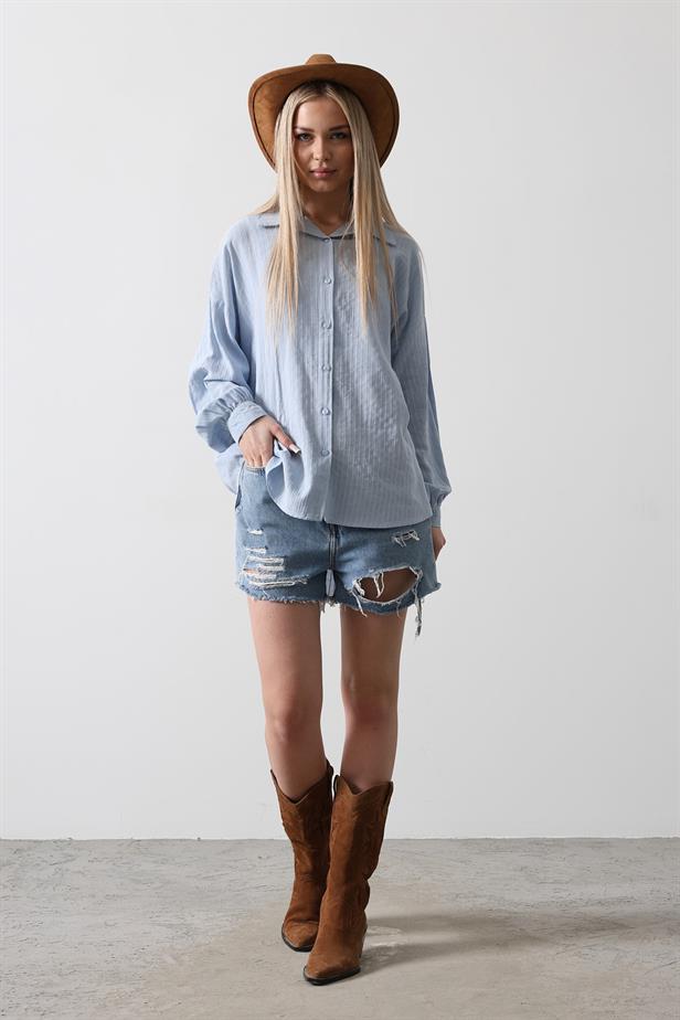 RYN Striped Long Sleeve Shirt - Baby Blue - Dunedin