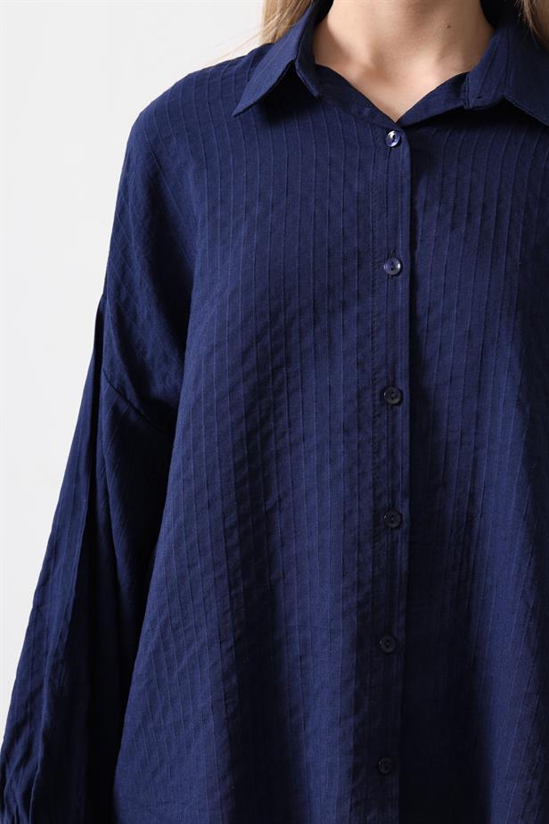 RYN Striped Long Sleeve Shirt - Navy Blue - Airdrie