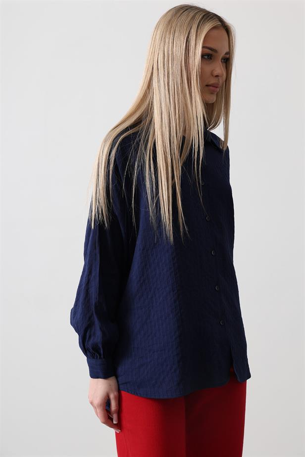 RYN Striped Long Sleeve Shirt - Navy Blue - Airdrie