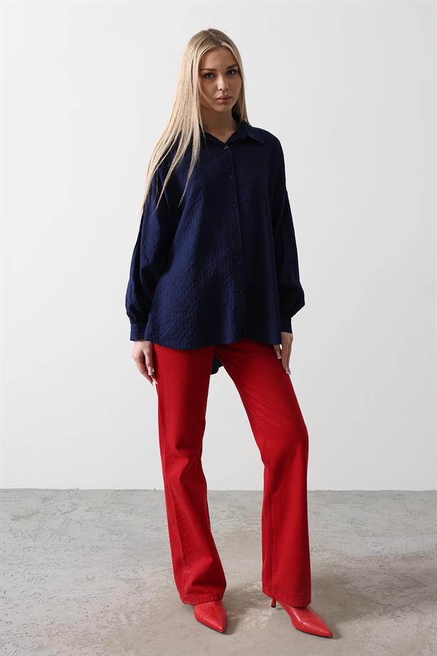 RYN Striped Long Sleeve Shirt - Navy Blue - Airdrie