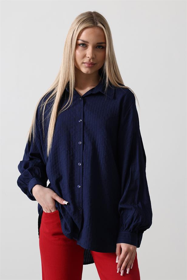 RYN Striped Long Sleeve Shirt - Navy Blue - Airdrie