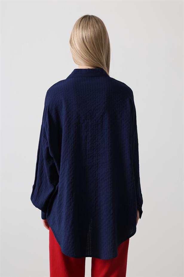 RYN Striped Long Sleeve Shirt - Navy Blue - Airdrie