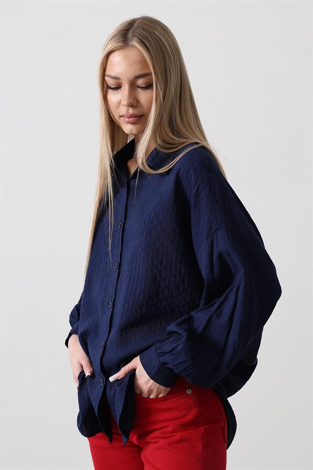 RYN Striped Long Sleeve Shirt - Navy Blue - Airdrie