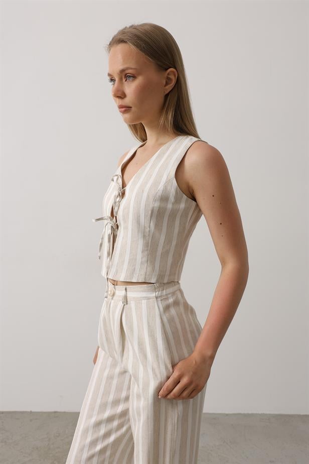 RYN Striped Vest Set - White-Stone - Medford