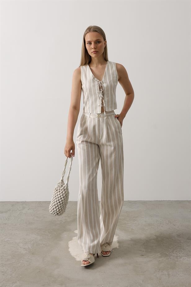 RYN Striped Vest Set - White-Stone - Medford