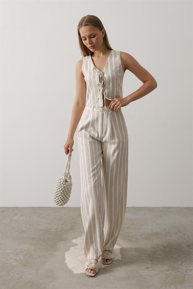 RYN Striped Vest Set - White-Stone - Medford