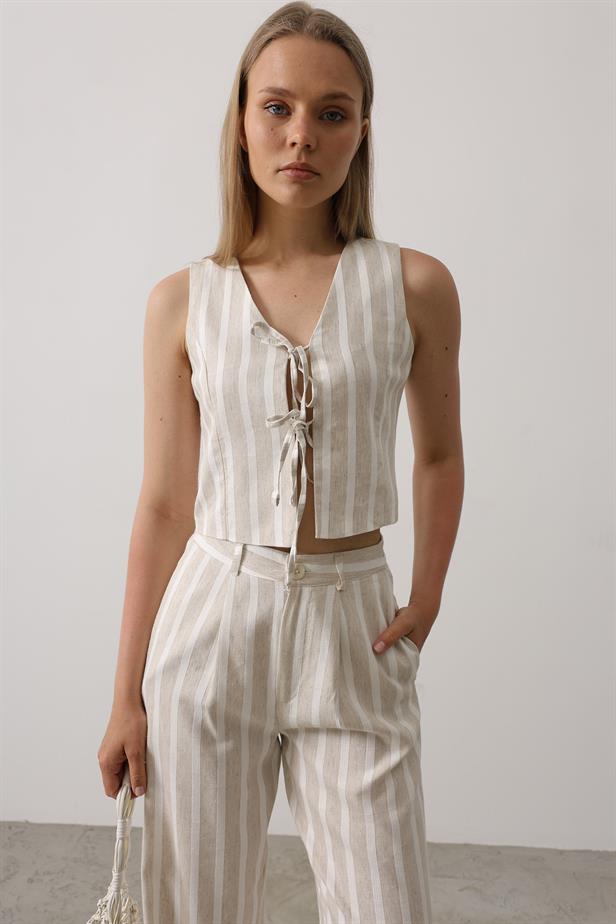 RYN Striped Vest Set - White-Stone - Medford