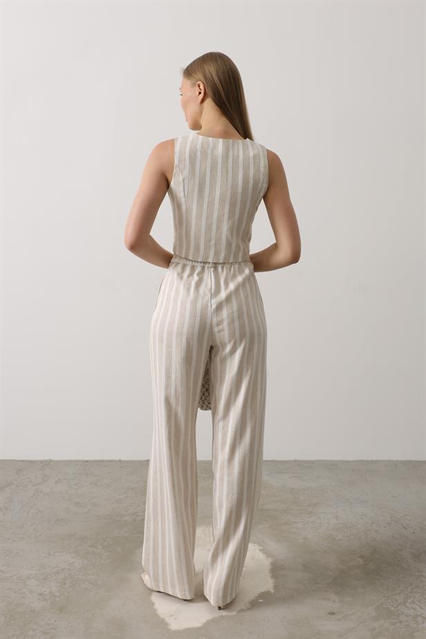 RYN Striped Vest Set - White-Stone - Medford