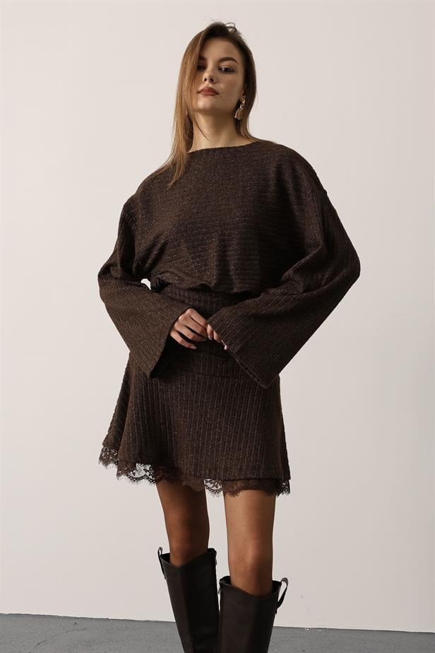 RYN LACE DETAIL DRESS - Brown - Munich