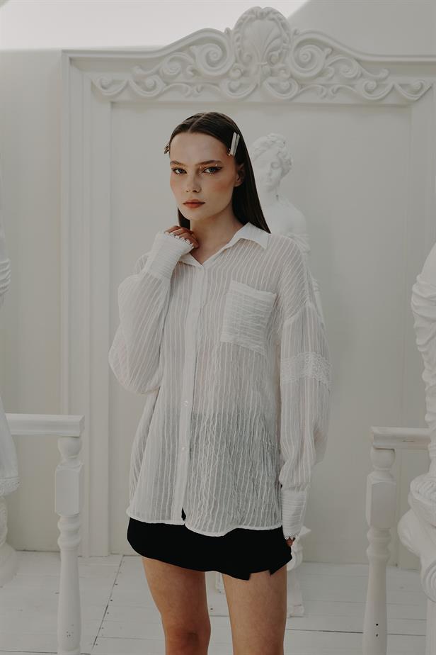 RYN Lace Detailed Shirt - White - Manchester