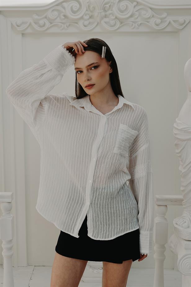 RYN Lace Detailed Shirt - White - Manchester