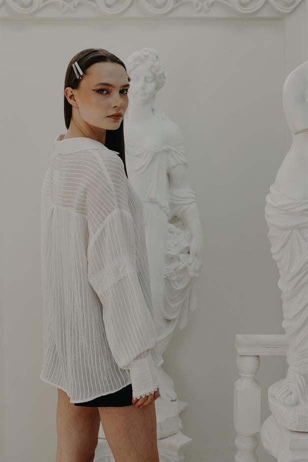 RYN Lace Detailed Shirt - White - Manchester