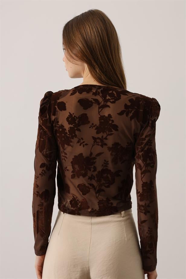 RYN DANTEL YAKALI BASKILI BLUZ - Kahve - Bellingham