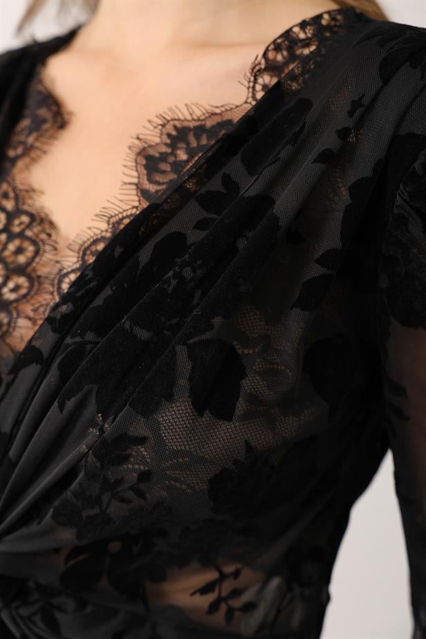 RYN DANTEL YAKALI BASKILI BLUZ - Siyah - Parker