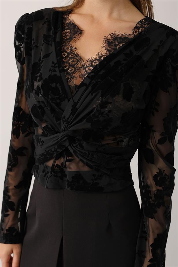 RYN DANTEL YAKALI BASKILI BLUZ - Siyah - Parker