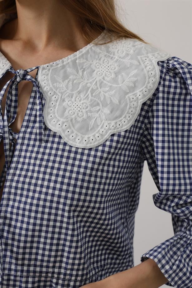 RYN Lace Collar Square Patterned Set - Navy Blue - Panevėžys