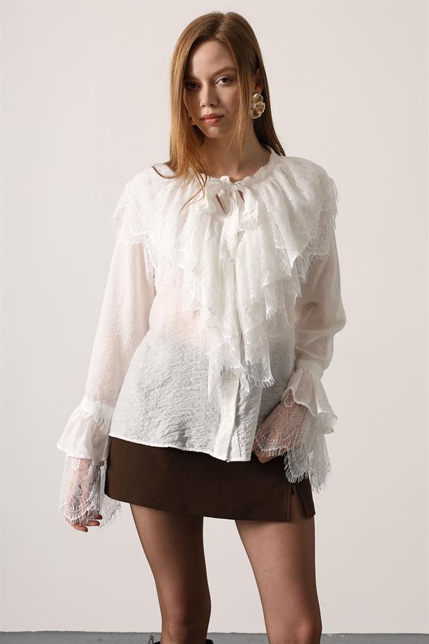 RYN LACE FRENCH SHIRT - White - Warrington