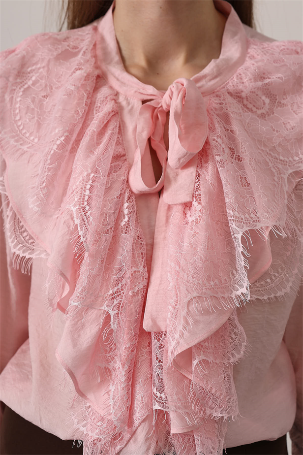 RYN DANTELLİ FRANSIZ GÖMLEK - Pembe - Garges-lès-Gonesse