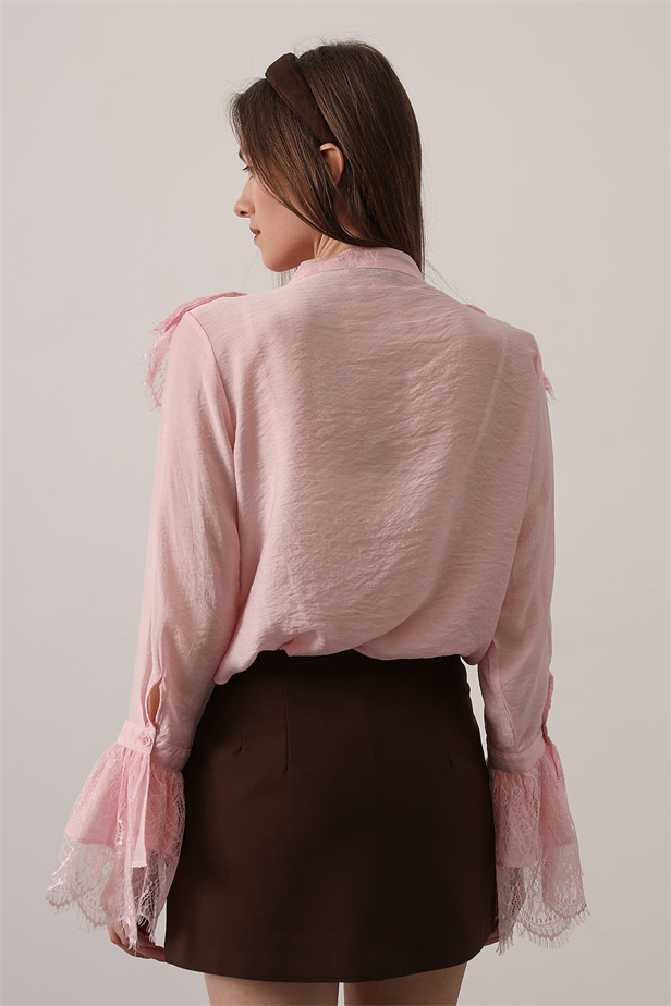RYN DANTELLİ FRANSIZ GÖMLEK - Pembe - Garges-lès-Gonesse
