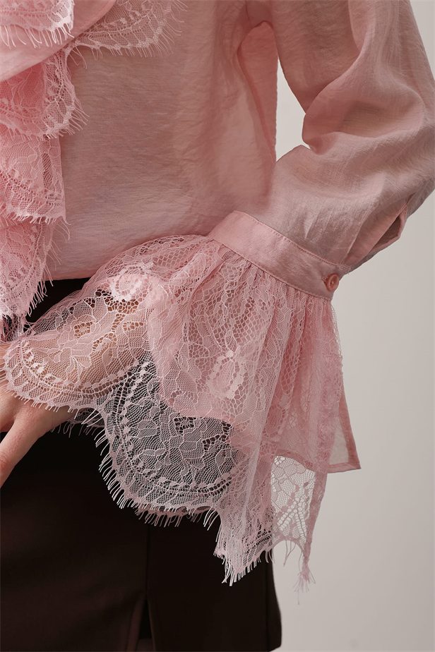 RYN DANTELLİ FRANSIZ GÖMLEK - Pembe - Garges-lès-Gonesse