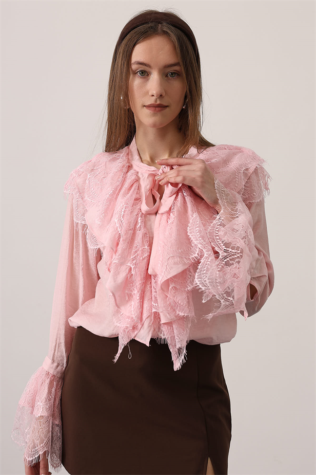 RYN DANTELLİ FRANSIZ GÖMLEK - Pembe - Garges-lès-Gonesse