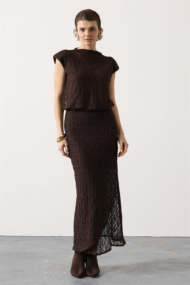 RYN DANTELLİ SIFIR KOL ELBİSE - Kahve - Porirua