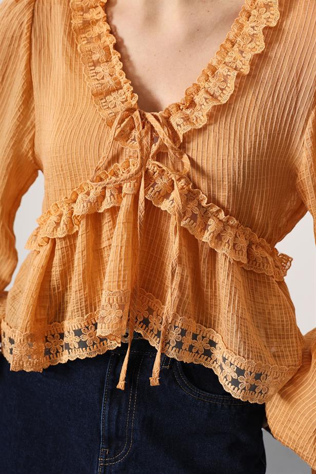 RYN LACE LONG SLEEVE BLOUSE - Mustard - Fredericton