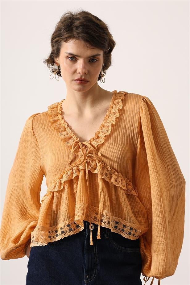RYN LACE LONG SLEEVE BLOUSE - Mustard - Fredericton