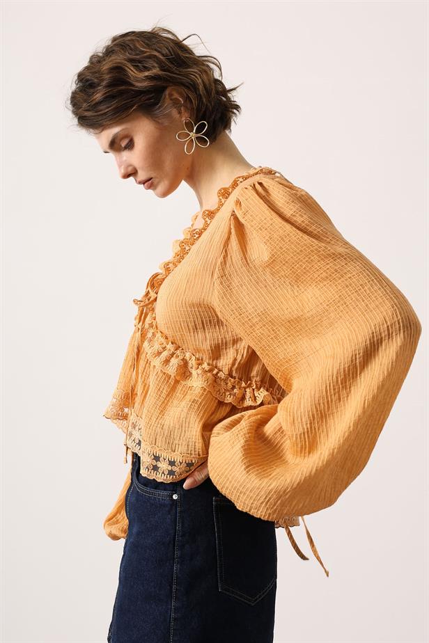 RYN LACE LONG SLEEVE BLOUSE - Mustard - Fredericton