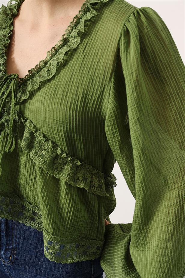 RYN LACE LONG SLEEVE BLOUSE - Green - Beaverton