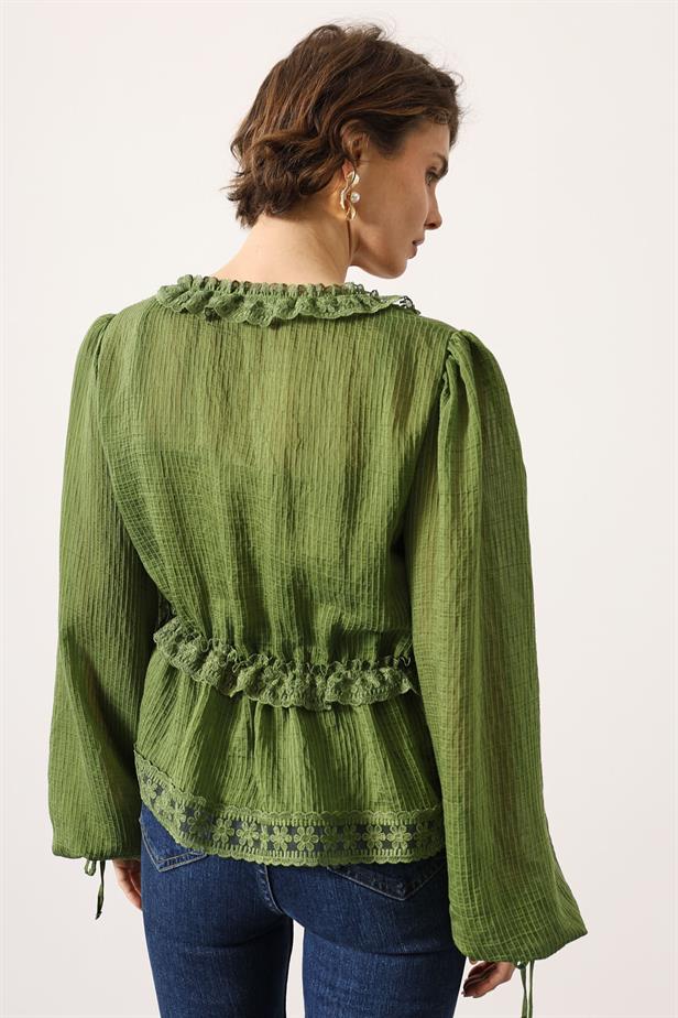RYN LACE LONG SLEEVE BLOUSE - Green - Beaverton