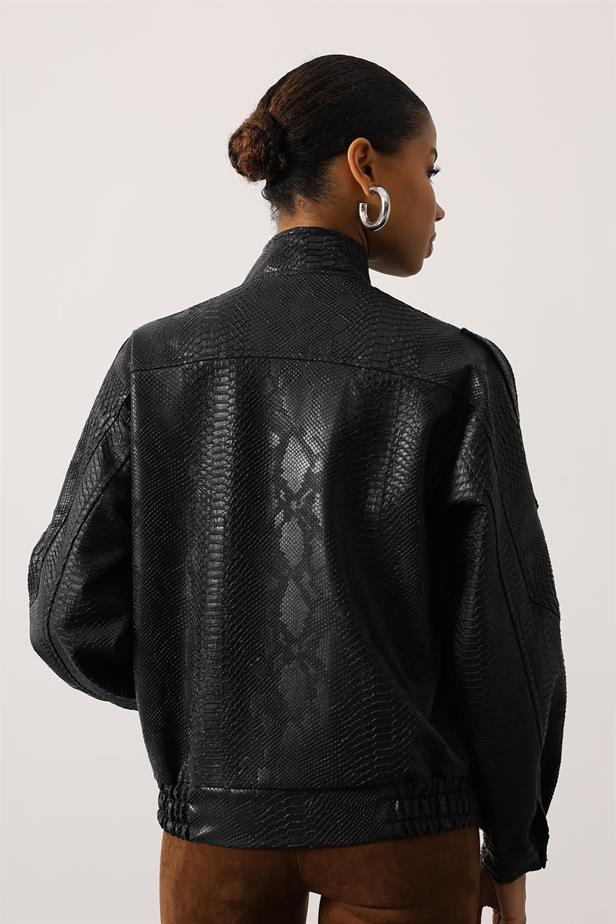 RYN LEATHER BOMBER JACKET - Black - Charlottesville