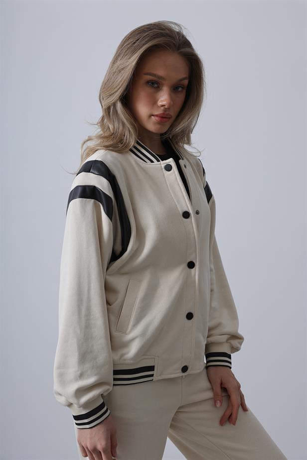 RYN Leather Detailed Bomber Set - Ecru - Eastbourne