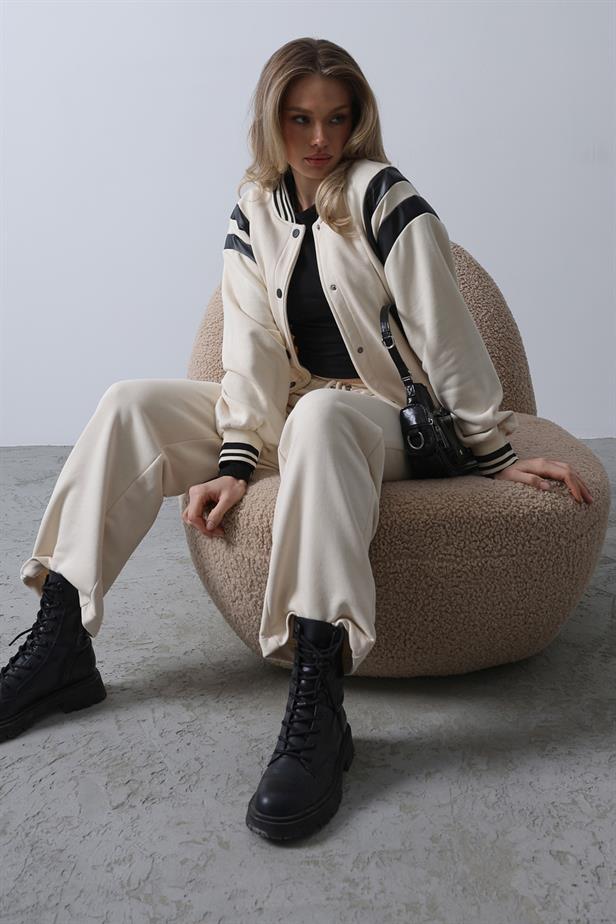 RYN Leather Detailed Bomber Set - Ecru - Eastbourne