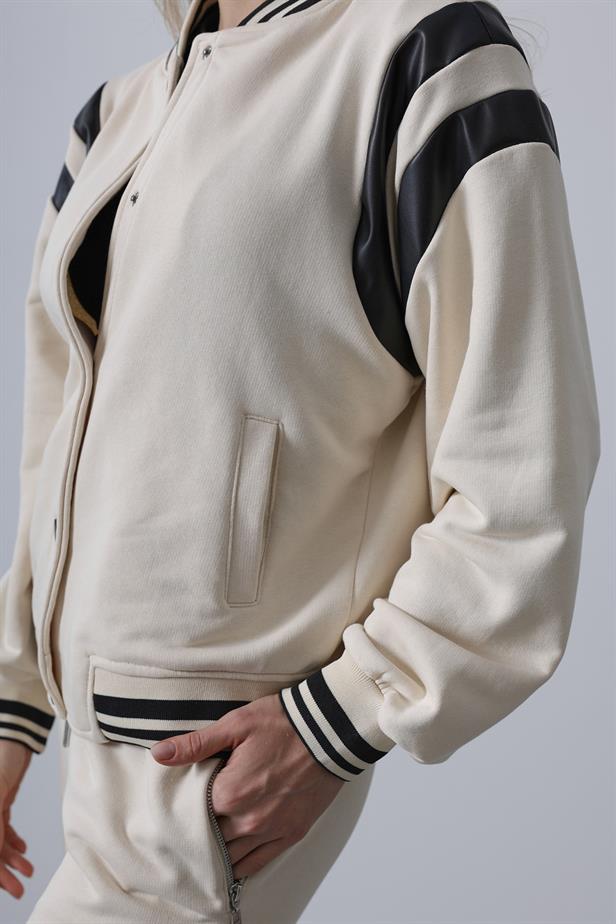 RYN Leather Detailed Bomber Set - Ecru - Eastbourne