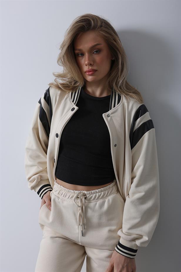 RYN Leather Detailed Bomber Set - Ecru - Eastbourne