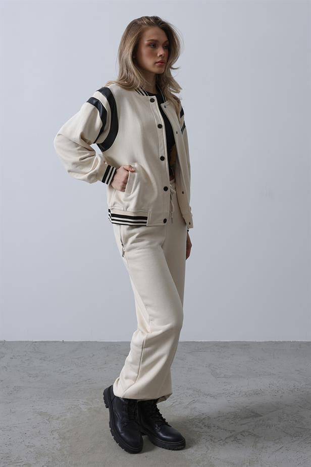 RYN Leather Detailed Bomber Set - Ecru - Eastbourne