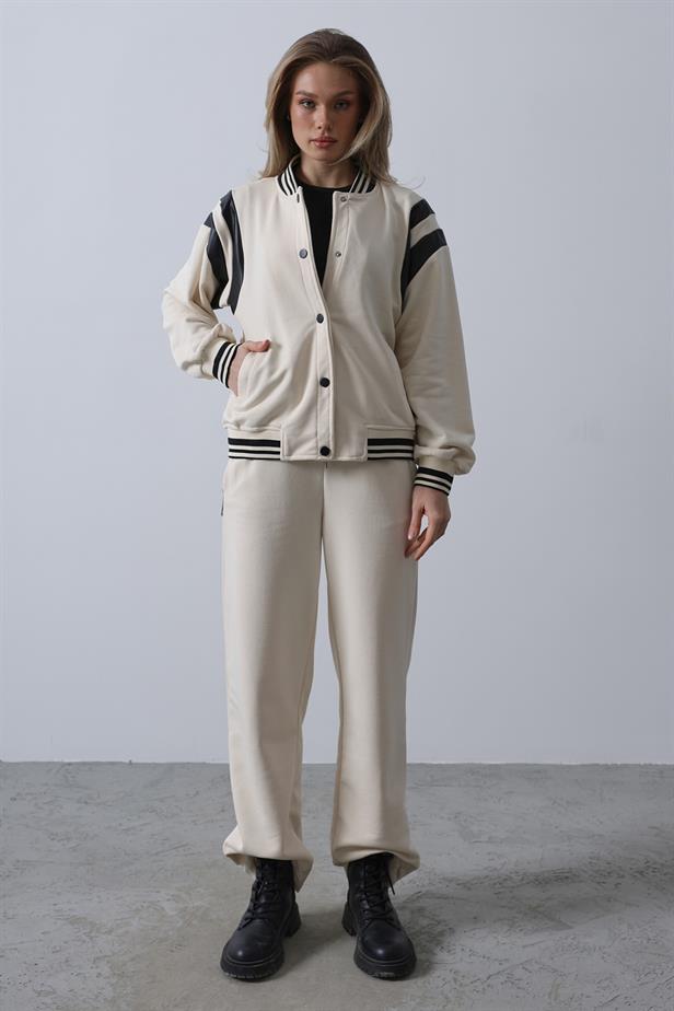 RYN Leather Detailed Bomber Set - Ecru - Eastbourne